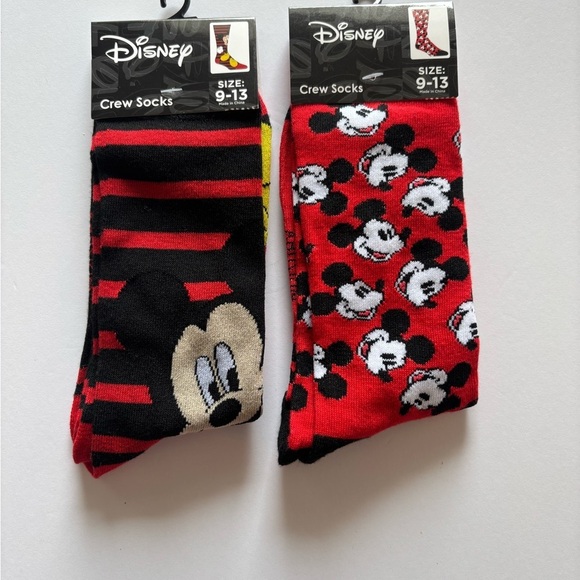 Disney Accessories - Disney Mickey Mouse Crew Socks 2-Pack Red Black Unisex Size 9–13 New with Tags